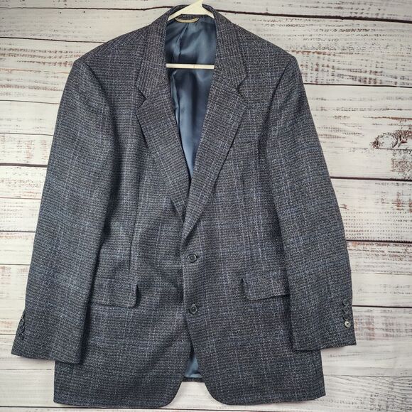 Vintage Christian Dior 44R Blue Plaid Wool Tweed Blazer Jacket USA Made RARE - Picture 1 of 11